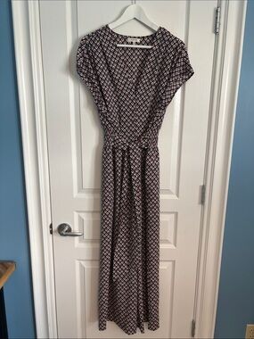 Max Studio Pink and Navy Geometric Wrap Jumpsuit